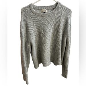 Crewneck Cashmere Like Gray Cable Knit Sweater